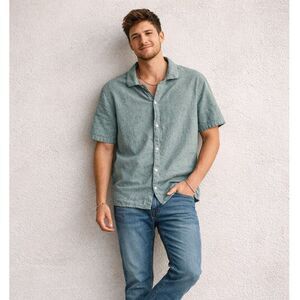 Hollister Boxy Fit Green Linen Shirt Mens Small Casual Button Up Small NWOT